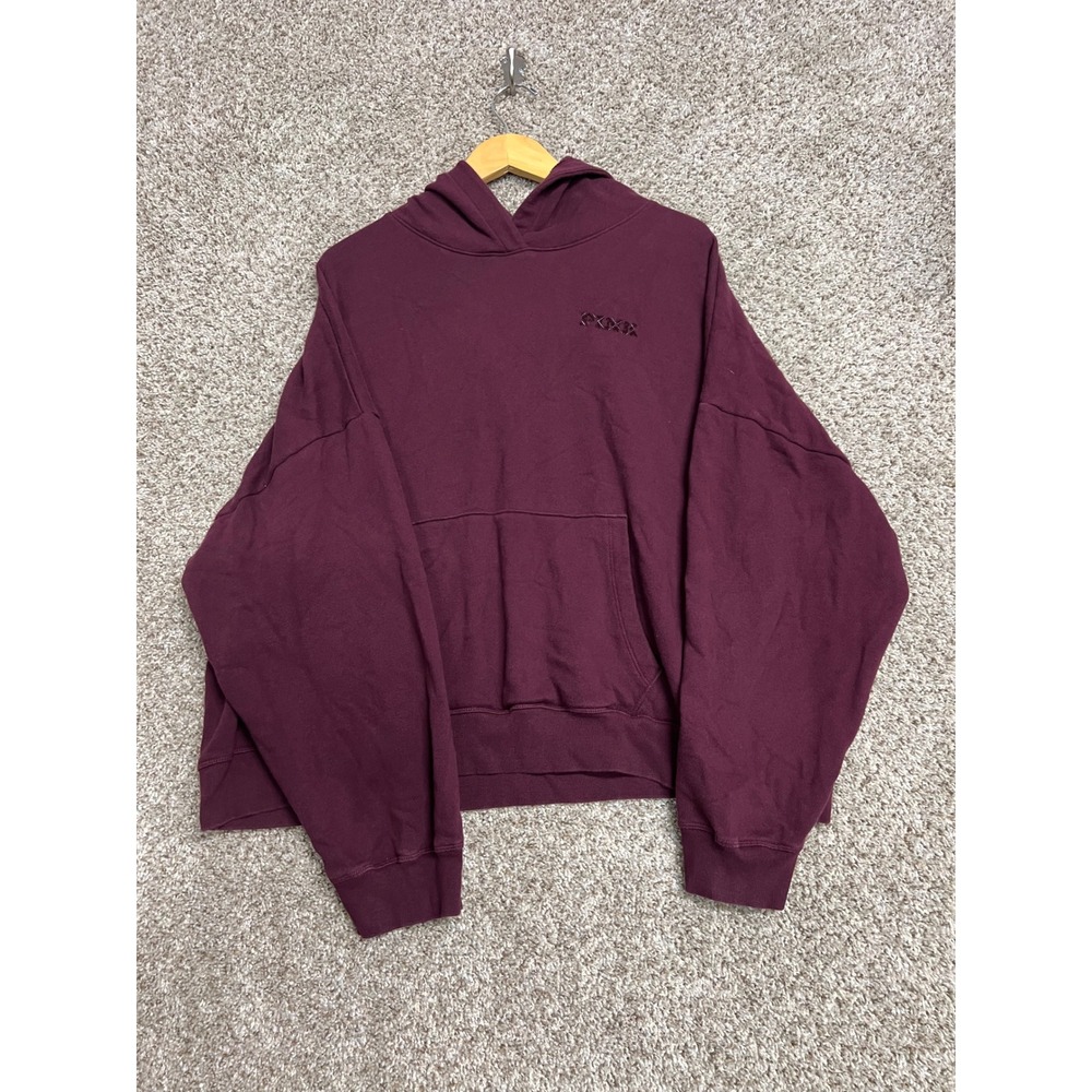 PINK Victoria's Secret Burgundy Plaid Logo Oversized Hoodie XXL